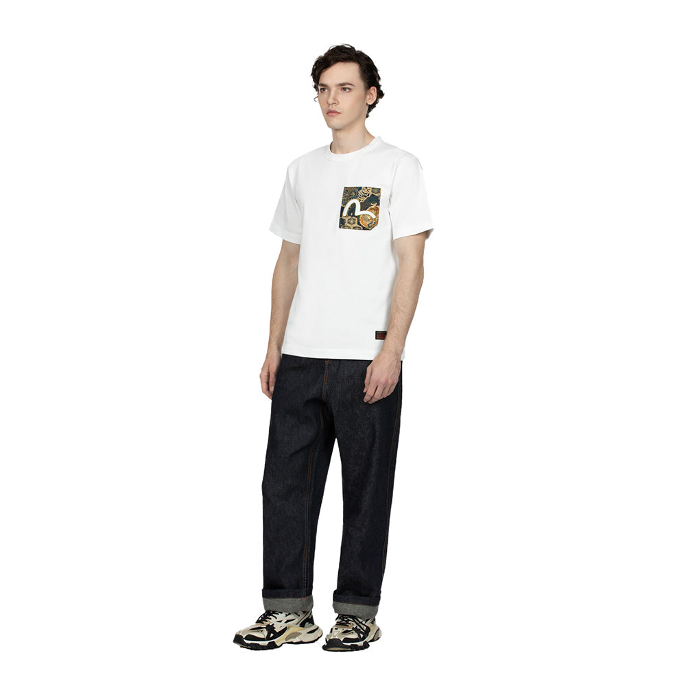 PINE-PATTERN DAICOCK PRINT WITH CRANE AND LOGO EMBROIDERY WIDE LEG JEANS