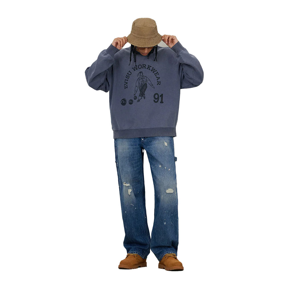 WASHED AND DISTRESSED DAICOCK PRINT RELAX FIT JEANS