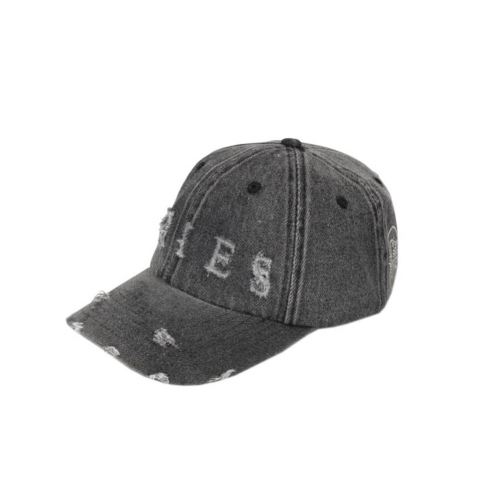 LASER LOGO DISTRESSED DENIM CAP