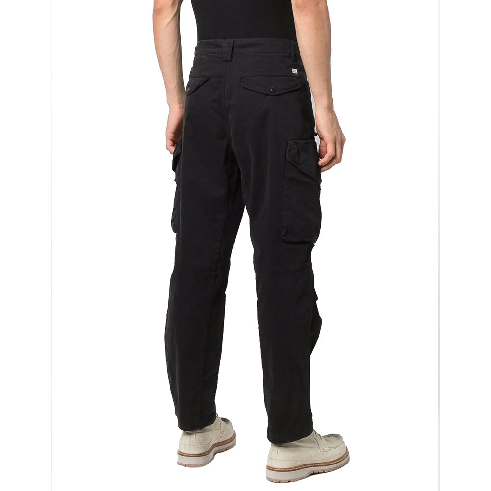 GARMENT DYED SATINADO STRETCH CARGO PANTS BLACK