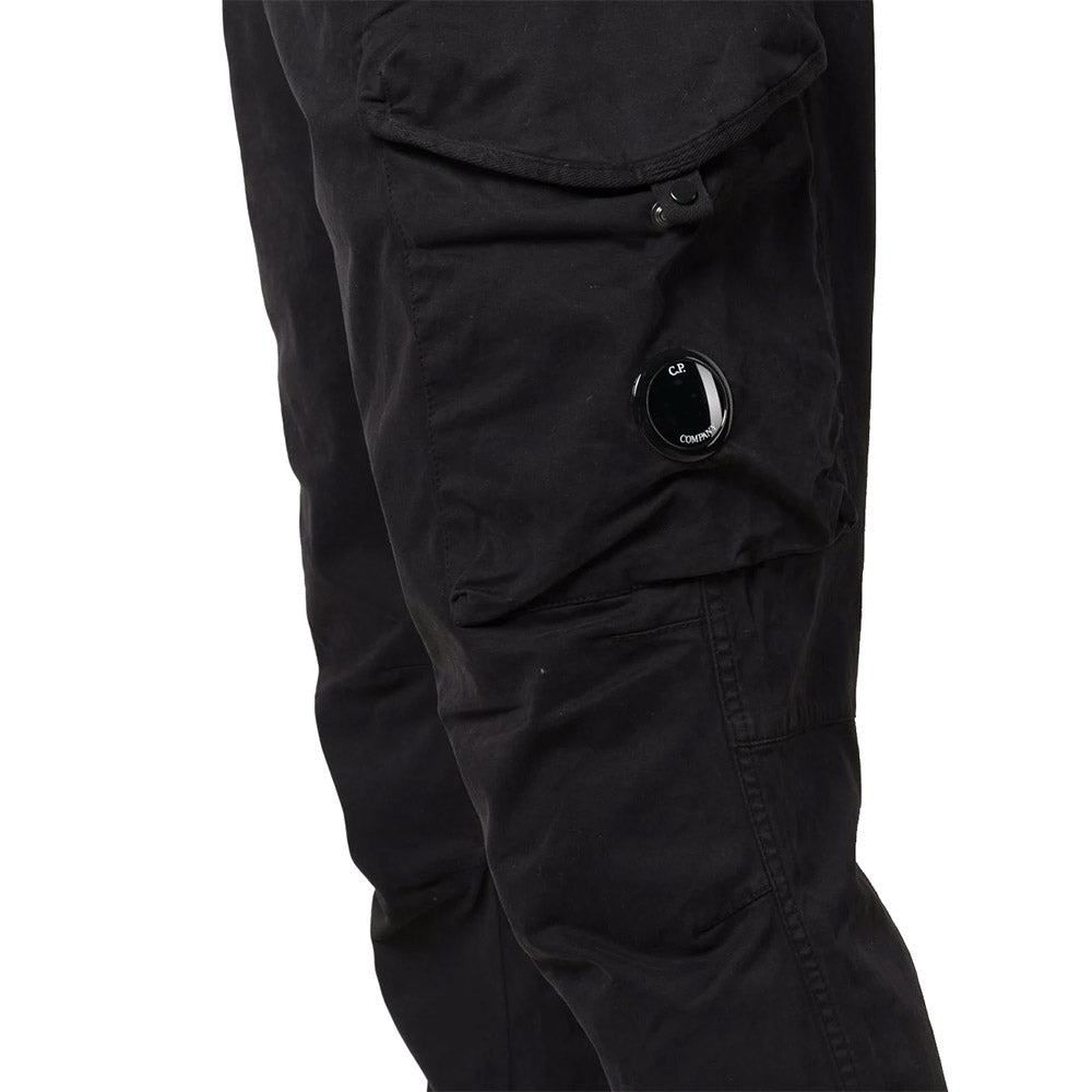 GARMENT DYED SATINADO STRETCH CARGO PANTS BLACK