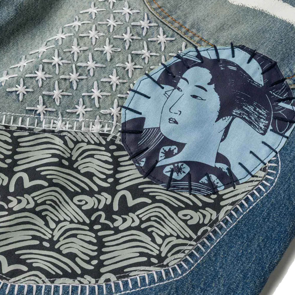 SASHIKO PATCH DENIM SHORTS