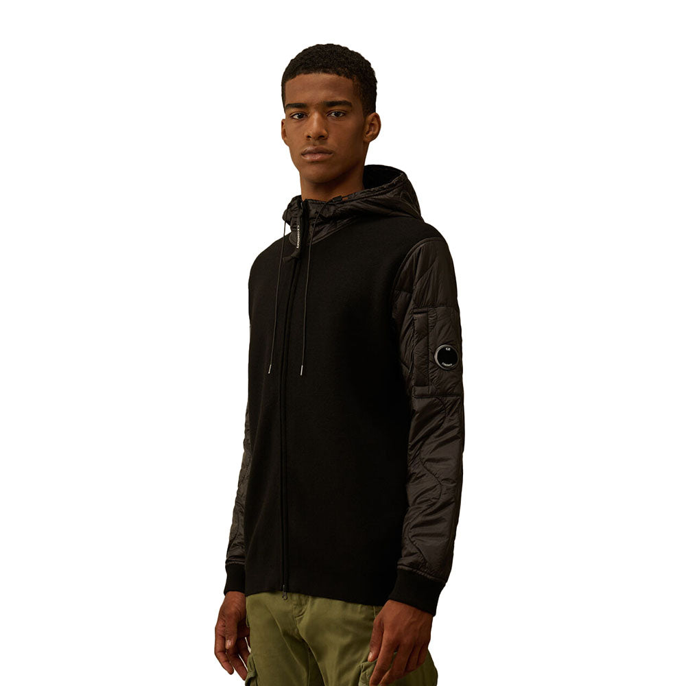 EXTRAFINE MERINO WOOL MIXED HOODED ZIP SWEATER BLACK