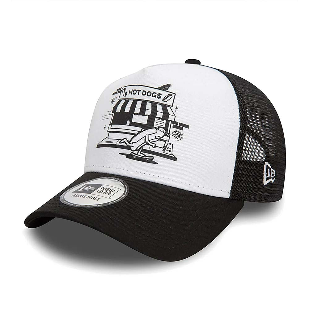 NEW ERA HOT DOG GRAPHIC WHITE A-FRAME TRUCKER CAP