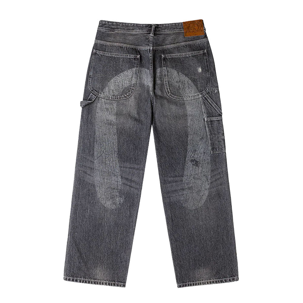 WASHED AND DISTRESSED DAICOCK PRINT RELAX FIT JEANS