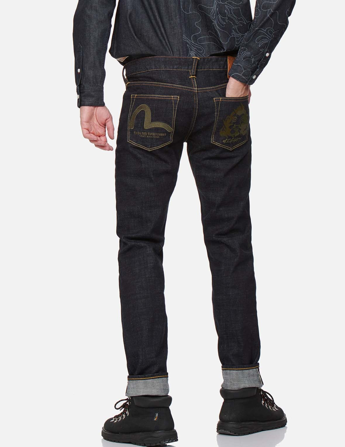 GODHEAD AND SEAGULL EMBROIDERED SLIM FIT JEANS #2010